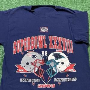New England Patriots Ts Adult Blue Super Bowl Panthers 2003 Shirt 90S Fu